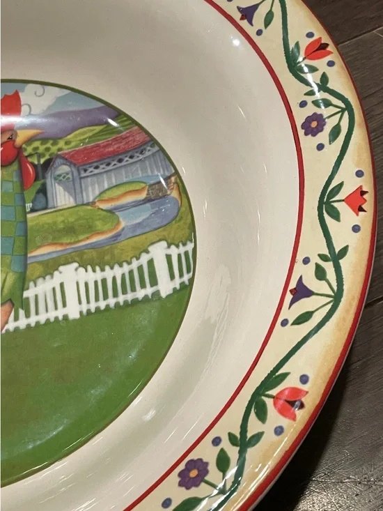 Jim Shore Multicolor Rooster Decorative Serving Bowl - Green, Red, Cream - Picture 3 of 8